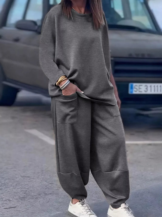 Plus Size Casual Loose Fit Top and Pants Two-Piece Set