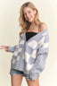 ADORA Full Size Puff Checker Sweater Cardigan Plus Size