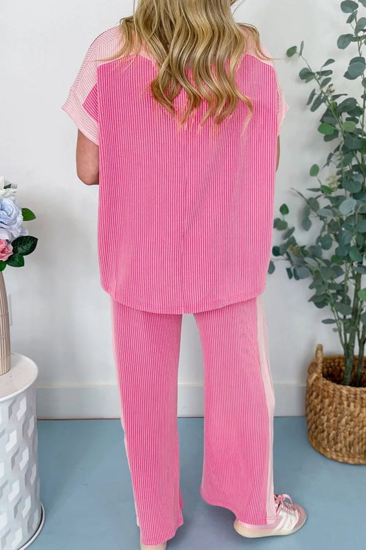 2-tone Colorblock Patchwork Corded 2pcs Outfit