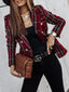 Full Size Plaid Tweed Double-Breasted Blazer Plus Size