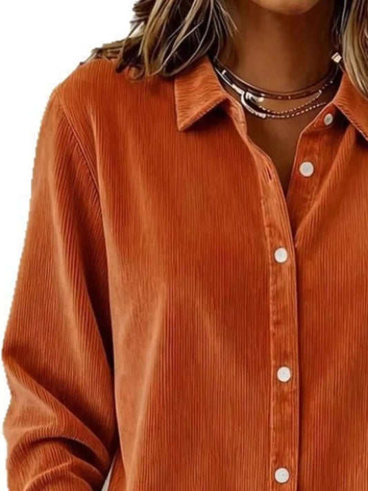 Full Size Corduroy Button-Down Shirt Plus Size
