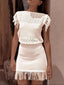 Fringe Crochet Boat Neck Sweater Dress