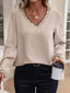 Contrast Scallop Trim V Neck Long Sleeve Blouse