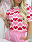 Heart Print Short Sleeve Sweater