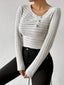 Decor Button Ribbed Long Sleeve Top