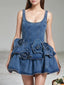 Ruffled Layered Scoop Neck Denim Dress
