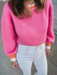 Contrast Crew Neck Pearled Decor Drop Shoulder Knit Sweater