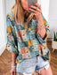 Patchwork Print Notched Long Sleeve Blouse
