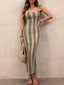 Striped Scoop Neck Bodycon Midi Dress