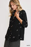 Umgee Linen Blend Fitted Shirt with Ribbon Embroidery Details