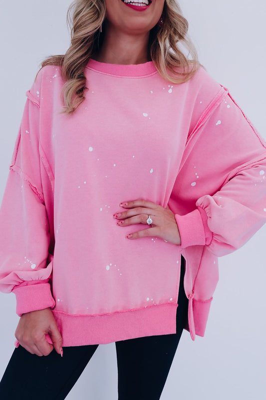 Exposed Seam Splatter Print Round Neck Sweatshirt