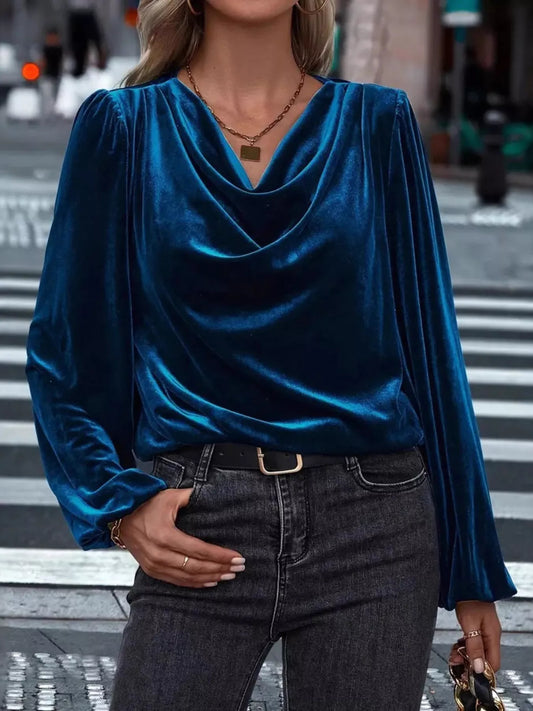 Full Size Velvet Cowl Neck Blouse Plus Size