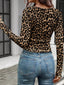 Leopard Print Square Neck Long Sleeve Top