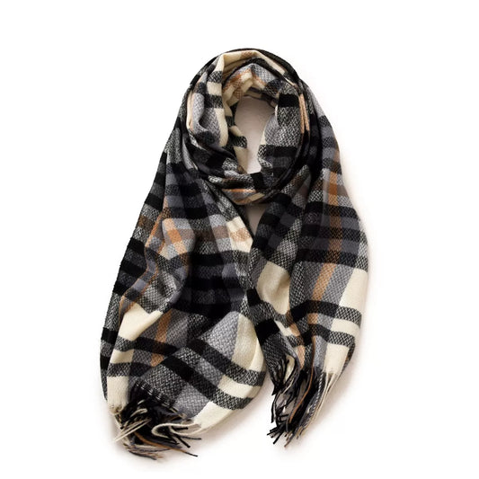 Warm Plaid Fringe Scarf