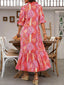 Printed Tie Neck Flounce Sleeve Midi Dress
