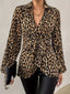 Leopard Print Tie Front Long Sleeve Blouse