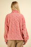 VERY J Fuzzy Fleece Half Zip Cable Pattern Sweatshirt