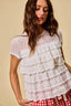 SO ME Ruffle Tiered Stretch Lace Short Sleeves Knit Top