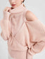 Waffle Knit Cold Shoulder Turtleneck Sweater