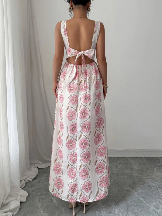 Floral Print Tie Back Maxi Dress