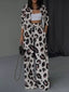 Leopard Print Relaxed Fit Shirt and Pants Two-Piece Set