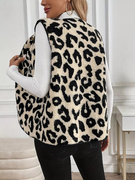 Leopard Sherpa Vest Coat