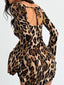 Leopard Backless Long Sleeve Mini Dress