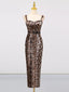 Leopard Print Bodycon Back Slit Midi Dress