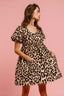 BiBi Leopard Print Woven Puff Sleeves Dress with Patch