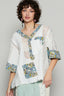 POL Vintage Washed Lace Patchwork Printed Half Button Top