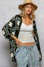 POL Button Down Openwork Floral Crochet Shirt with Granny Square Pattern