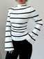 Striped Mock Neck Flare Sleeve Knit Top
