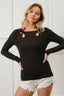 BiBi Rib Knit With Cut Out and Tied Neck Detailed Top