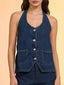 Halter Neck Button-Down Denim Vest