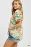 Umgee Floral Print Ruffled Short Sleeve Top