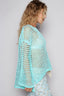 POL Side Slit Openwork Long Sleeve Knit Cover Up
