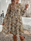 Floral Print Tiered Ruffle Hem Long Sleeve Dress