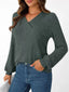 Ribbed Knit V-Neck Long Sleeve T-Shirt