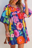 Floral Print Tie Neck Babydoll Dress