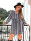 Plus Size Boho Print V-Neck Long Sleeve Mini Dress