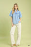 Umgee Puff Sleeve Eyelet Mix Top with Contrast Piping