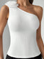 Flower Ribbed Single Shoulder Tank