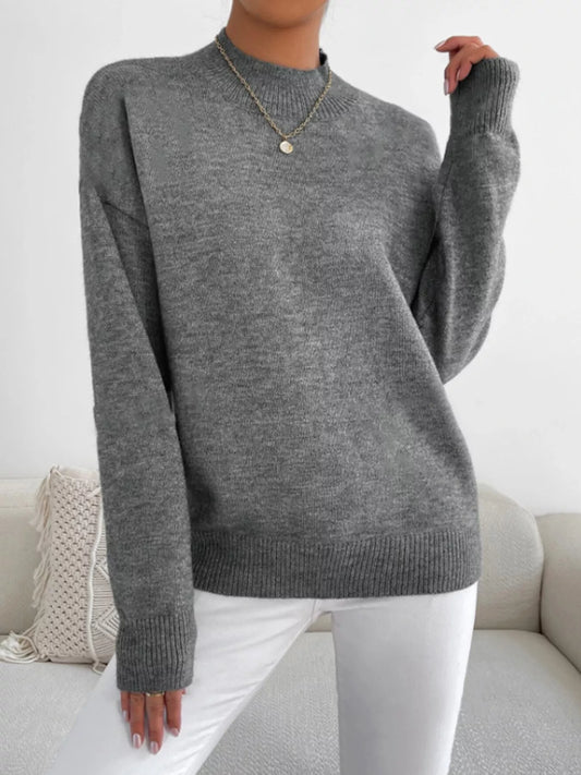 Mock Neck Dropped Shoulder Sweater