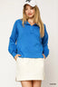 Umgee Collared Neck Long Sleeve Top with Raw Hem Detail