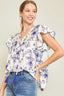 Umgee Full Size Floral Print Tassel Tie Neck Scalloped Sleeve Blouse Plus Size