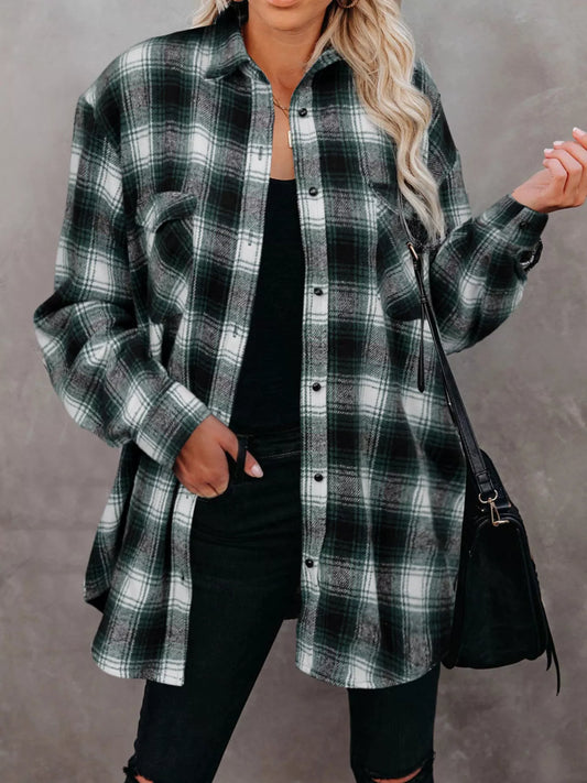 Full Size Plaid Button-Up Long Sleeve Shirt Plus Size