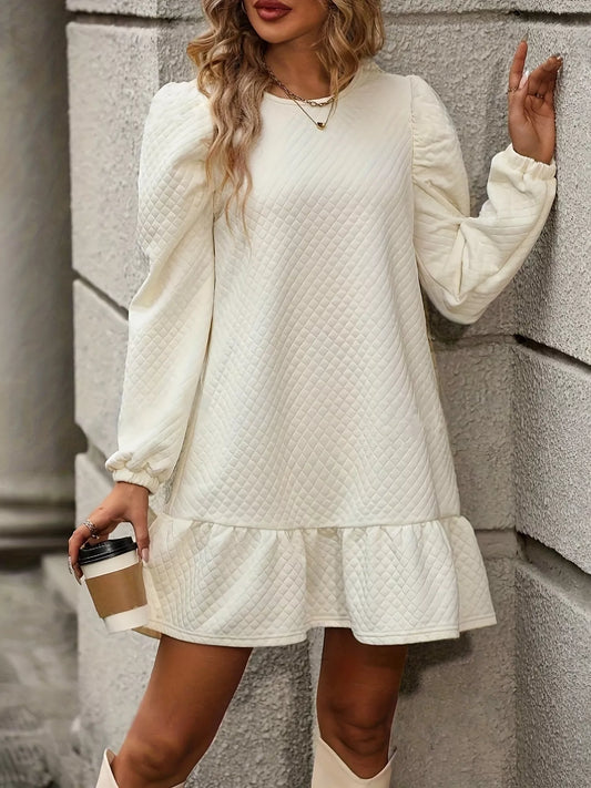 Puff Sleeve Ruffle Hem Mini Dress