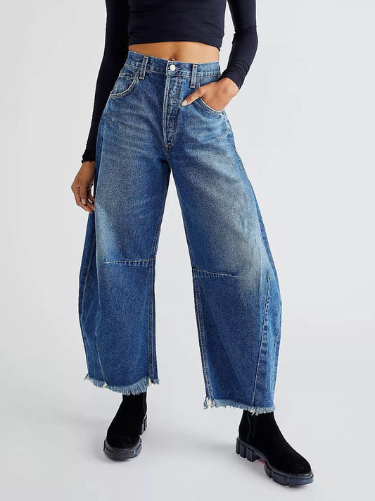 Wide Leg Raw Hem Jeans