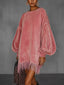 Velvet Fringe Hem Mini Dress