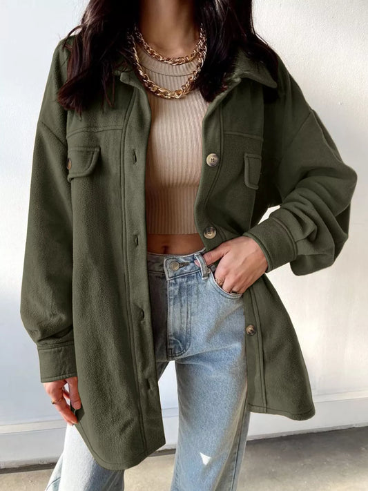 Plus Size Button-Down Dropped Shoulder Shacket